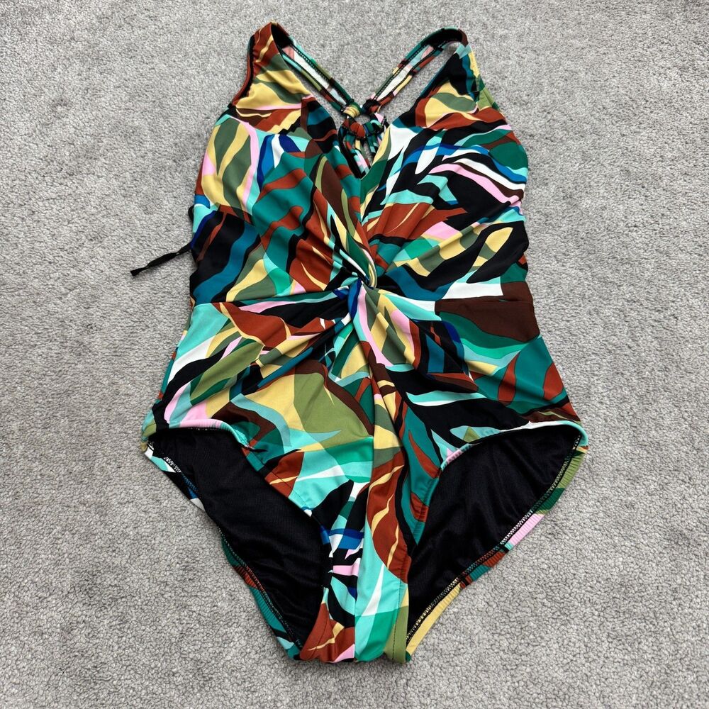 Magicsuit Abstract Twist Front One Piece Swimsuit Womens 12 Multicolor Padded